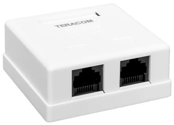 Розетка компьютерная настенная EKF TRC-WBOX-2RJ45-5EUTP-WH TERACOM Cat.5E неэкран. 2 порта RJ-45 Dual IDC белая