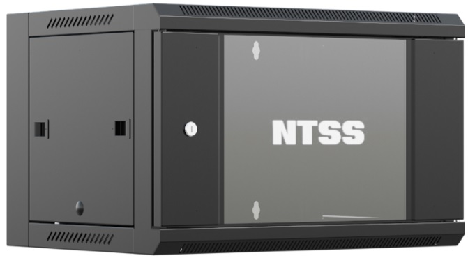 Шкаф настенный NTSS W 15U 600х600х770мм, 2 профиля 19, дверь стеклянная, черный RAL 9005 (NTSS-W15U6060GS-BL)