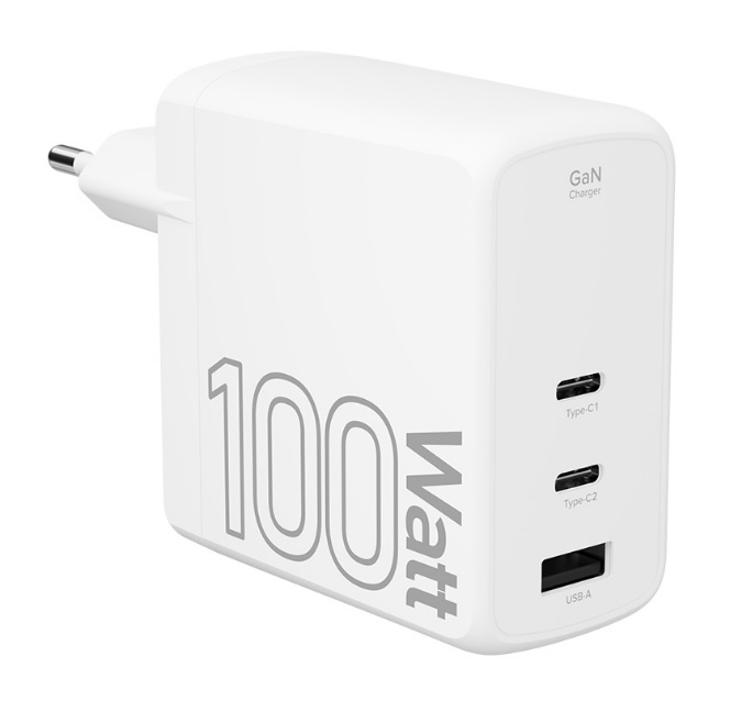 Зарядное устройство сетевое Lyambda LJC-100-2C1A GaN, 100 Вт, 2xUSB-C, 1xUSB-A, белый