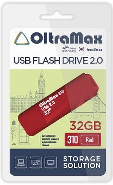 Накопитель USB 2.0 32GB OltraMax OM-32GB-310-Red 310, красный