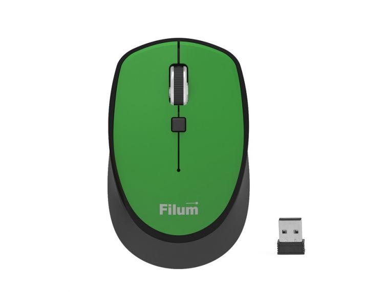 Мышь Wireless Filum FL-MW10-DGN оптическая 2.4 ГГц USB 4 кл., DPI: 800/1200/1600, питание АА 1 шт., темнозеленый, Windows XP/Vista/7/8/10, MacOS