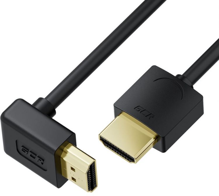 Кабель интерфейсный Greenconnect GCR-55792 SLIM 1.5m, HDMI 2.0, М верхний угол / М, черный,  HDR 4:2:0, Ultra HD, 4K 60 fps 60Hz, 3D, AUDIO, 18.0 Гбит