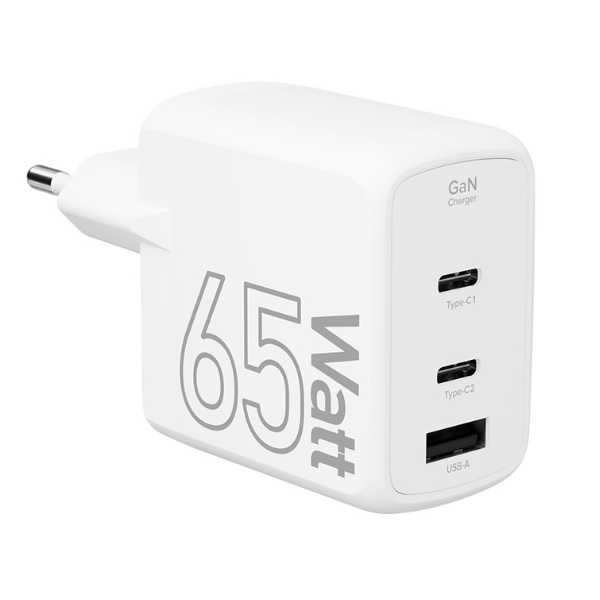 Зарядное устройство сетевое Lyambda LJC-65-2C1A GaN, 65 Вт, 2xUSB-C, 1xUSB-A, белый