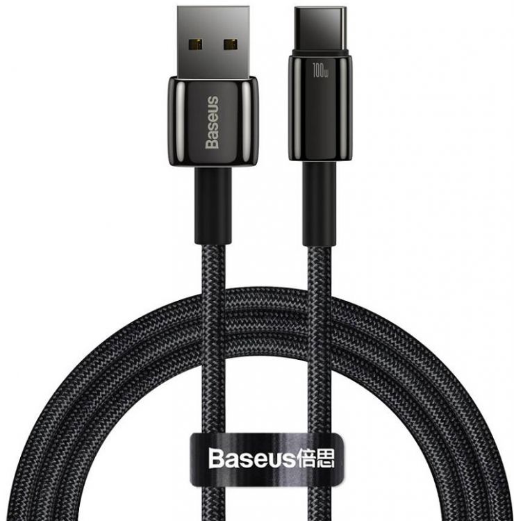 Кабель интерфейсный Baseus CAWJ000001 Tungsten Gold Fast Charging Data USB to Type-C 100W 1m Black (зарядка и передача данных, быстрая зарядка, скорос