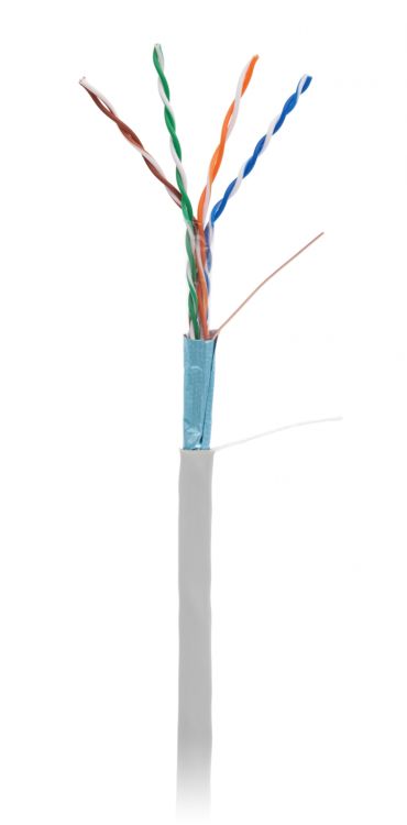  Кабель витая пара F/UTP 5e кат. 4 пары Netlan EC-UF004-5E-PVC-GY-1 24AWG(0.48 мм), медь, одножильный (solid), внутренний, PVC, нг(B), серый, уп/100м