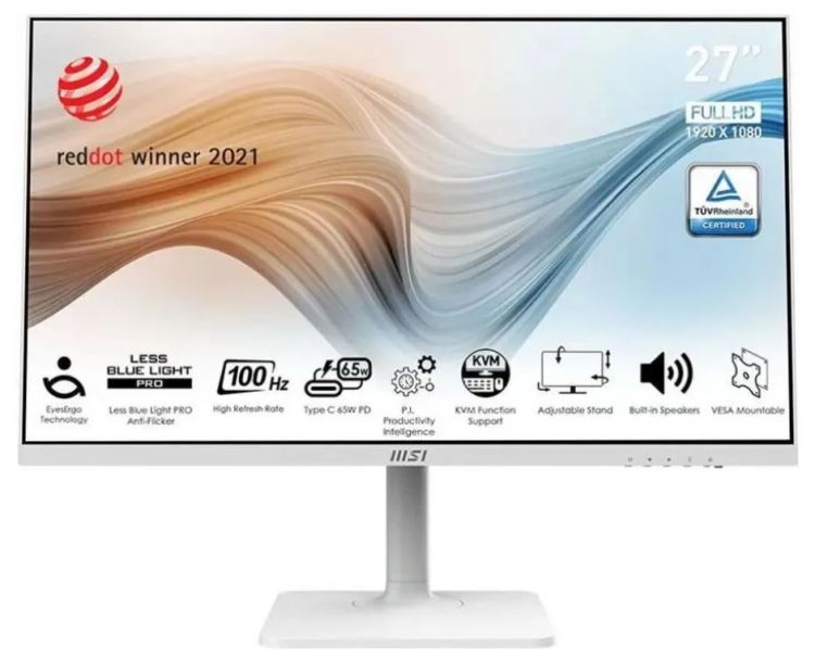  Монитор 27 MSI Modern MD272XPW 9S6-3PB19H-099 1920x1080, 16:9, IPS, 100Hz, 1ms, 300cd, 178гр/178гр HAS, Pivot, HDMI, DP, USB, белый