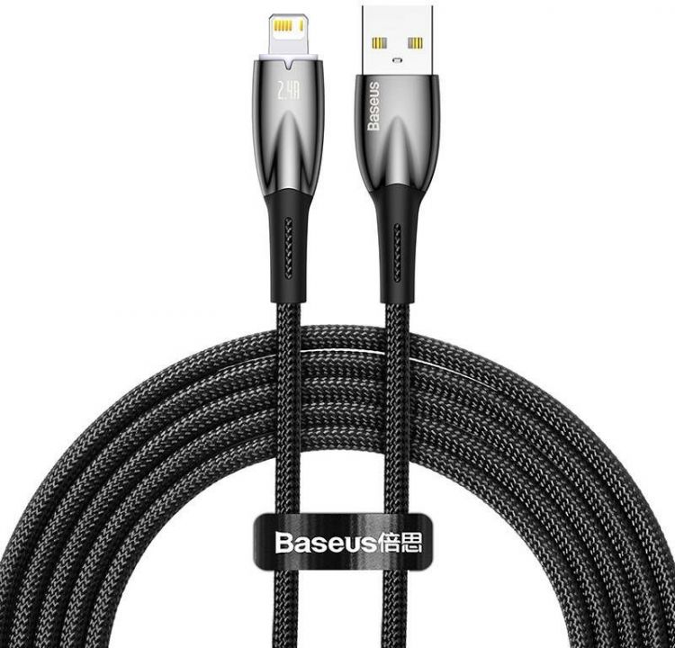 Кабель интерфейсный Baseus CADH000301 Glimmer Series Fast Charging Data USB to Lightning 2.4A 2m Black (передача данных, питание устройств, скорость п