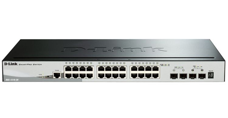 Коммутатор PoE D-link DGS-1510-28XMP/A1A 24x10/100/1000Mbp PoE(370 Вт), 4xSFP+, 19'