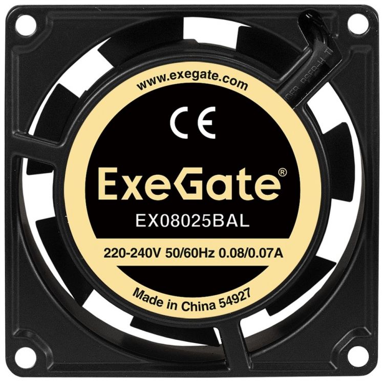  Вентилятор для корпуса Exegate EX08025BAL 80x80x25mm, 2600rpm, 18,5CFM, 32dBA, 220V, кабель 300мм