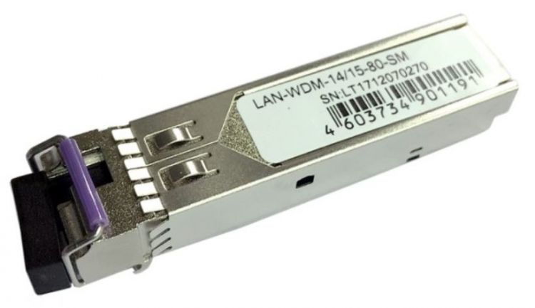  Модуль SFP Lanmaster LAN-WDM-15/14-80-SM BIDI , 1.25G, 1550nm / 1490nm, 80 km, LC, DDM