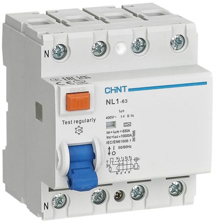 Выключатель дифференциального тока (ВДТ, УЗО) CHINT 200227 3P+N, 40А, 100mA, тип AС, 6кА, NL1