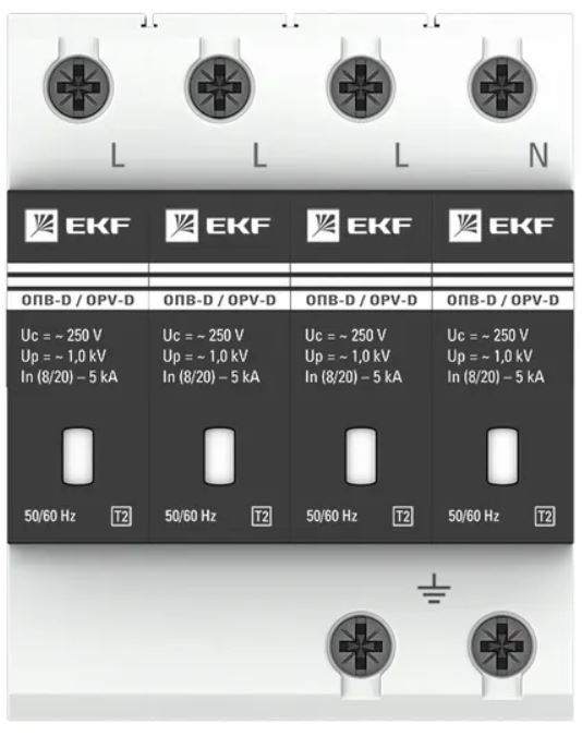 Ограничитель импульсных перенапряжений EKF opv-d4 ОПВ-D/4P In 5кА 275В с сигн.