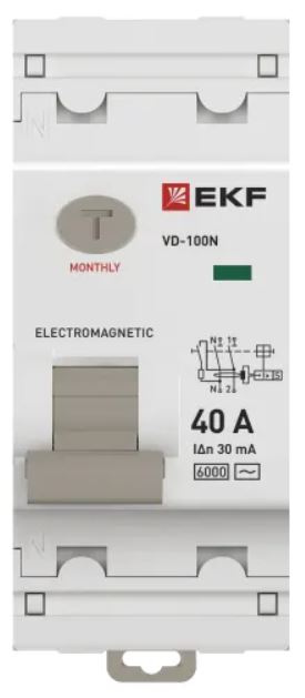 УЗО EKF E1026M4030 ВДТ ВД-100N 2P 40А 30мА AC эл-мех 6кА PROXIMA