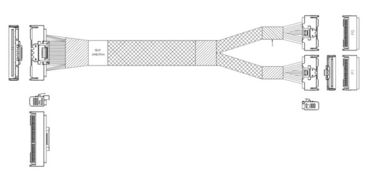 Кабель JPC P733BGB10800-1 MCIO x16 124P (прямой Straight Type) -TO- 2*MCIO x8 74P (прямой Straight Type) , 85 Ohm, L:80cm (CMC162MC)