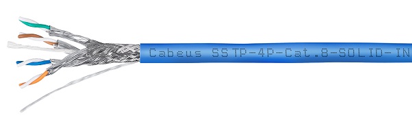 Кабель витая пара S/FTP 8 кат. 4 пары Cabeus SSTP-4P-Cat.8-SOLID-IN-LSZH-BL-100 22AWG(0.60 мм), медь, одножильный (solid), внутренний, LSZH, нг(A)-HF,