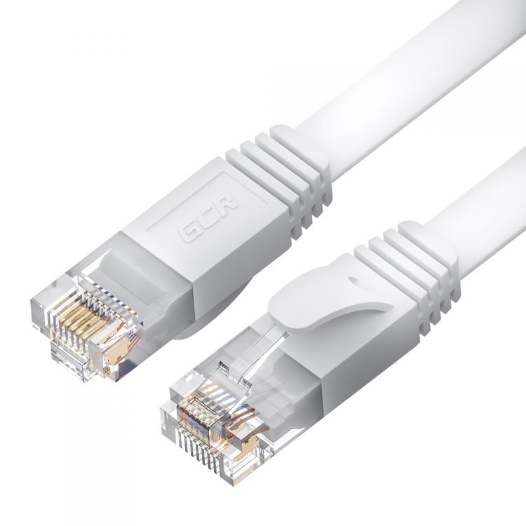 Кабель патч-корд U/UTP 6 кат. 2м GCR GCR-52858 PROF плоский прямой, 30 AWG, ethernet high speed 10 Гбит/с, RJ45, T568B, белый