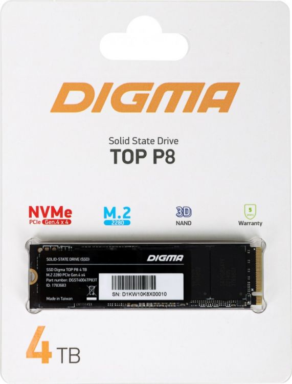 SSD Digma Накопитель SSD M.2 2280 Digma DGST4004TP83T PCI-E 4.0 x4 4Tb Top P8