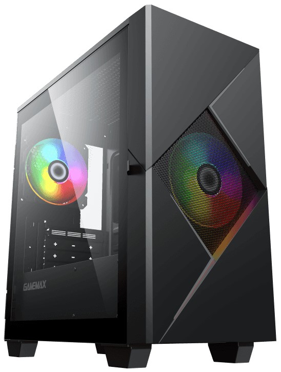 Корпус mATX GameMax Cyclops BG без блока питания, черный, USB3.0+USB2.0, 1*12cm ARGB front fan (GMX-12-Rainbow-C9), 1*12cm ARGB rear fan