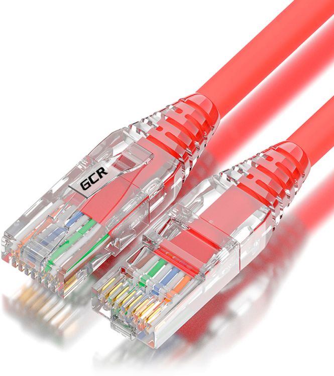  Кабель патч-корд U/UTP 6 кат. 1м Greenconnect GCR-55410 красный, коннектор ABS, 24 AWG, ethernet high speed 10 Гбит/с, RJ45, T568B