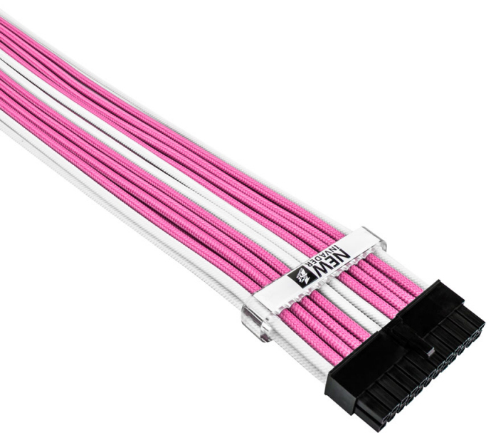 Комплект 1STPLAYER PKW-001 кабелей-удлинителей для БП / 1x24pin ATX, 2xP8(4+4)pin EPS, 2xP8(6+2)pin PCI-E, premium nylon, 350mm, pink-white