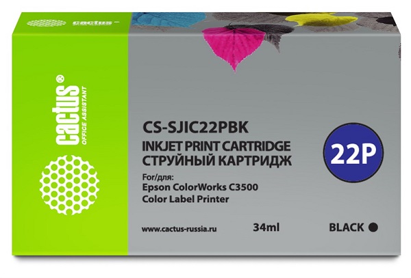 Картридж Cactus CS-SJIC22PBK черный (34мл) для Epson ColorWorks C3500