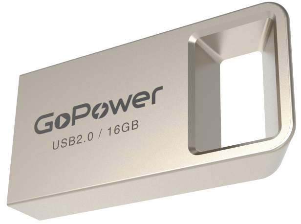 Прочие  Xcom-Shop Накопитель USB 2.0 16GB GoPower 00-00027357 MINI, металл, серебристый