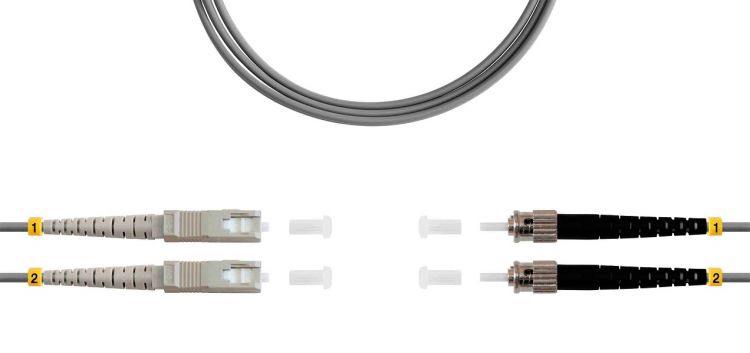 Патч-корд волоконно-оптический TELCORD ШОС-2x3.0-2SC/U-2ST/U-MM62-5м-LSZH-GY duplex SC/UPC-ST/UPC, MM 62,5/125 (OM1), 3.0 мм, LSZH, 5м