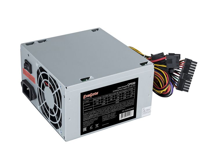 Блок питания ATX Exegate CP550 EX282067RUS 550W, 8cm fan, 24p+4p, 3*SATA, 2*IDE, FDD