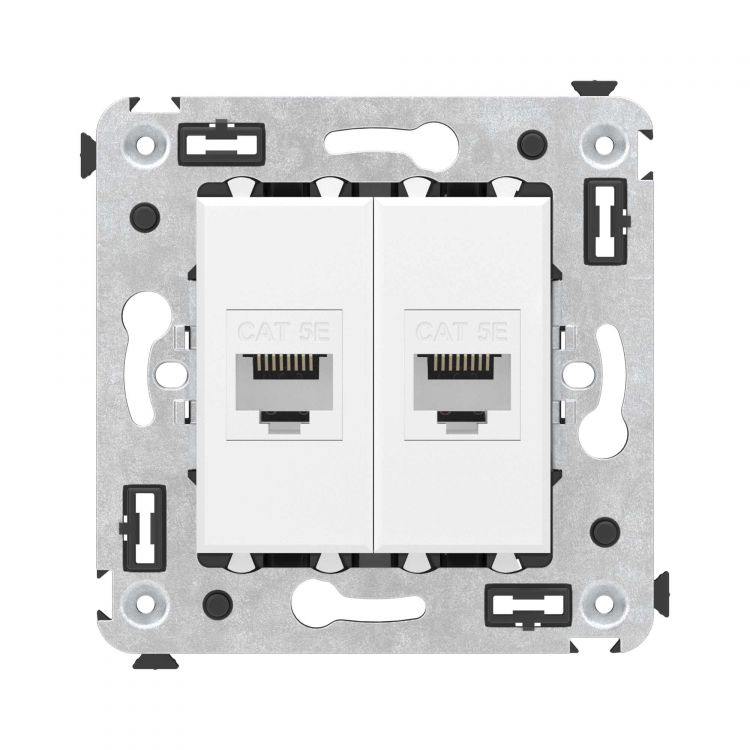 Розетка компьютерная DKC 4400664 RJ-45 без шторки в стену, кат.5е двойная, Белое облако, Avanti