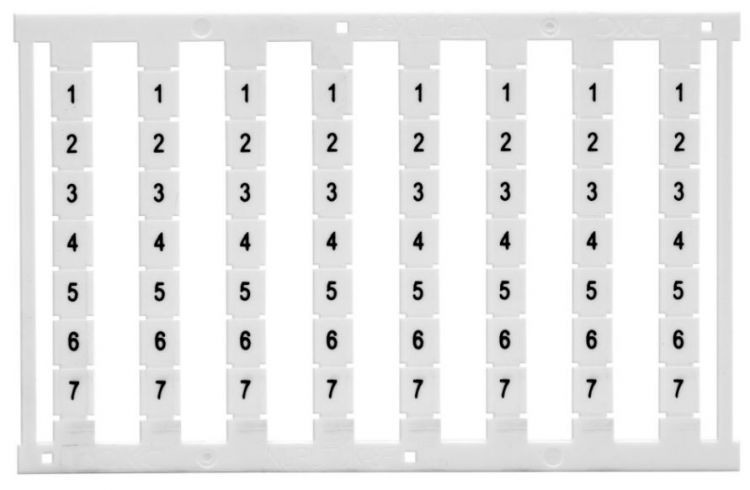 Маркировка для клемм DKC NUPUTUK-5F-1-12H ширина 5 мм, узкая, для клемм Push-in, белая, от 1 до 12, горизонтальная ориентация, 1 шт. = карта из 96марк