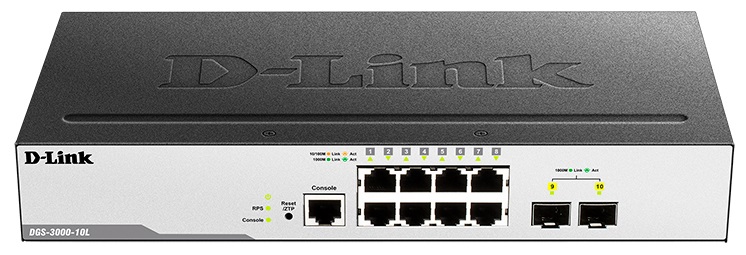 Коммутатор D-link DGS-3000-10L/B1A 8xUTP 100/1000, 2xSFP Gigabit, L2