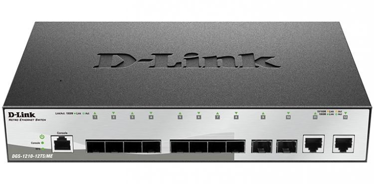 Коммутатор D-link DGS-1210-12TS/ME/B1A 10x1000Base-X SFP, 2x10/100/1000Base-T, L2, 19