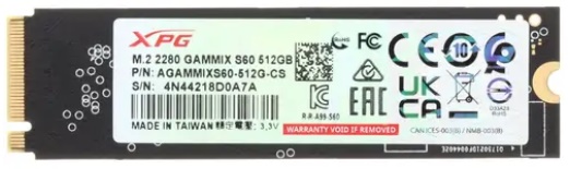 Накопитель SSD M.2 2280 ADATA AGAMMIXS60-512G-CS XPG GAMMIX S60 BLADE 512GB PCIe 4.0x4 (NVMe 1.4) 3D NAND 4700/1700MB/s TBW 110, МТBF 1.5M