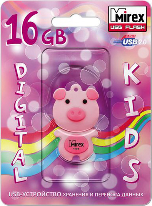 Накопитель USB 2.0 16GB Mirex PIG 13600-KIDPIP16 USB 16GB Mirex PIG pink (ecopack)