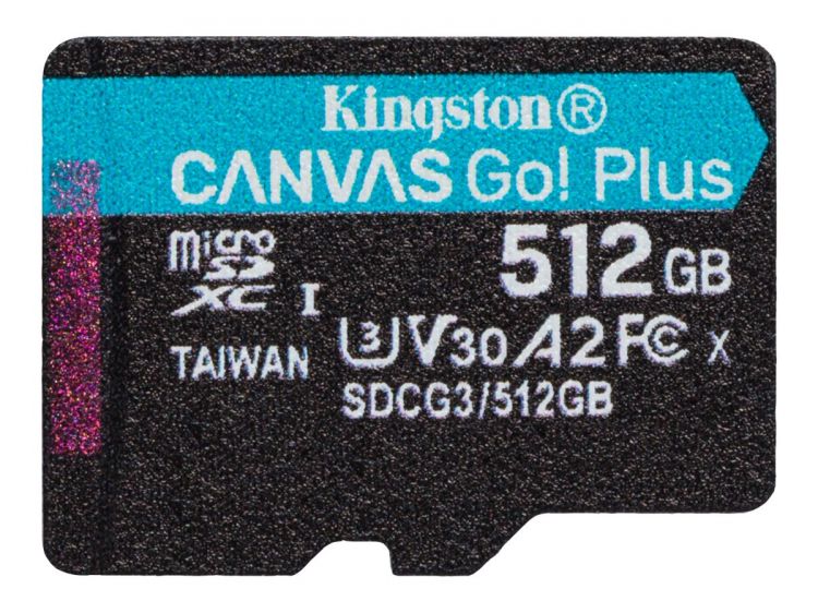 Карта памяти MicroSDXC 512GB Kingston SDCG3/512GBSP UHS-II Class U3 V30 A2, чтение: 170Мб/с, запись: 90Мб/с, без адаптера