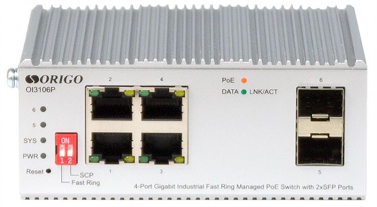   Xcom-Shop Коммутатор управляемый ORIGO OI3106P/60W/A1A L2 Fast Ring 4x1000Base-T PoE, 2x1000Base-X SFP, PoE Budget 60W, Surge 4KV, -40 to 75°C