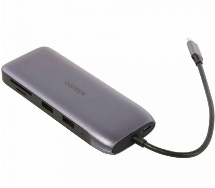 Переходники Конвертер UGREEN 70301 USB-C to HDMI+DP+VGA+2xUSB3.0+RJ45(Gigabit)+SD/TF+USB-C PD (5G&4K 60Hz), серый