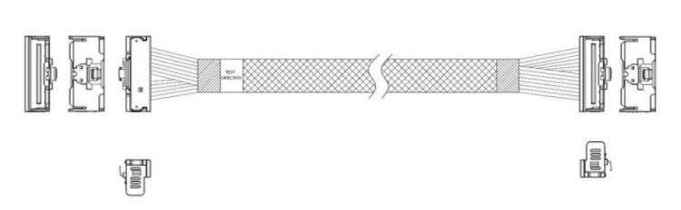 Кабель JPC P7323GB00800-1 MCIO x8 74P (угловой Right Angle) -TO- MCIO x8 74P (угловой Right Angle) , 85 Ohm, L:80cm (CMCMC)