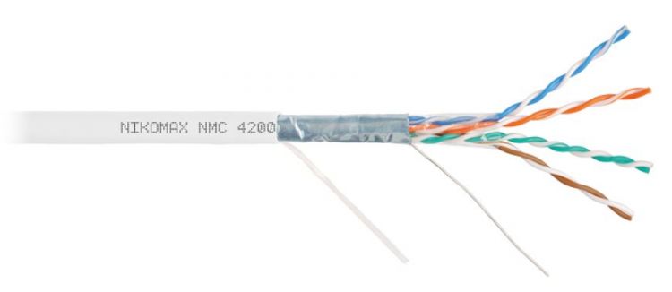  Кабель витая пара F/UTP 5e кат. 4 пары NIKOMAX NMC 4200C-WT 24AWG(0.51 мм), медь, одножильный (solid), внутренний, полимерный материал, нг(A)-HF, белы