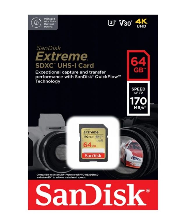  Xcom-Shop Карта памяти 64GB SanDisk SDSDXV2-064G-GNCIN Extreme SDXC Class 10 V30 UHS-I U3 170 Mb/s