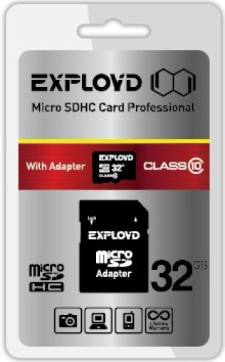 Карта памяти MicroSDHC 32GB Exployd EX032GCSDHC10-AD Class 10 + SD адаптер