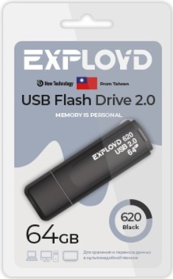 Накопитель USB 2.0 64GB Exployd EX-64GB-620-Black 620, чёрный