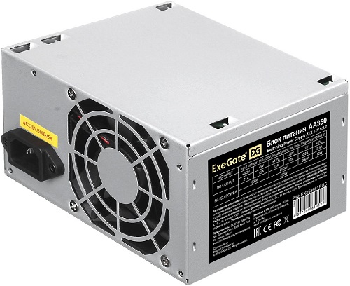 Блок питания ATX Exegate AA350 EX253681RUS-PC 350W, PC, 8cm fan, 24p+4p, 2*SATA, 1*IDE + кабель 220V в комплекте