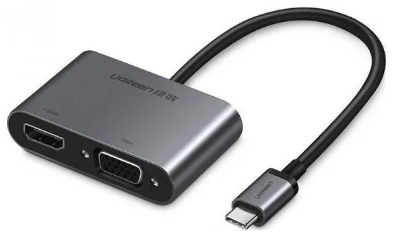 Переходники Адаптер UGREEN CM162 50505_ USB Type-C to HDMI+VGA+USB 3.0, цвет: серый космос