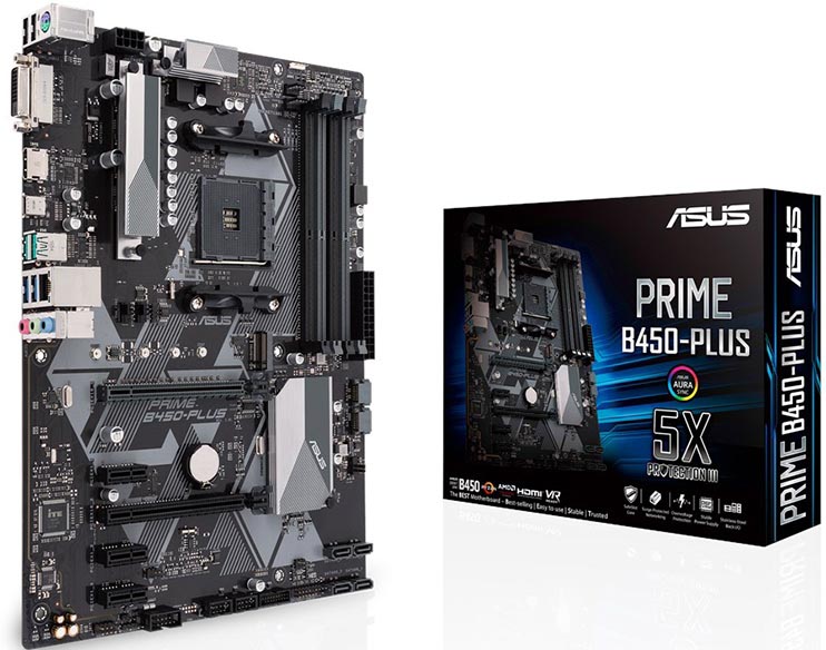  Материнская плата ATX ASUS PRIME B450-PLUS (AM4,AMD B450,4*DDR4(3200),6*SATA 6G RAID,M.2,5*PCI-E,7.1CH,GLan,5*USB 3.1/Type-C,DVI/HDMI) RTL