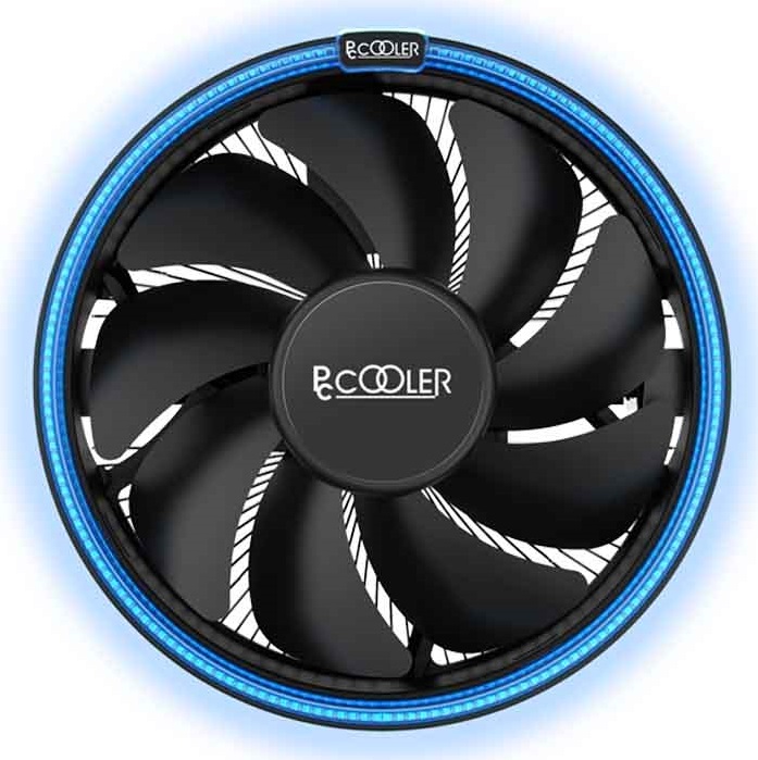 Кулер PCCooler E126M B S775/115X/AM2/2+/AM3/3+/AM4/FM1/FM2/2+ (1000-1800rpm, 56 CFM, 26.5dBA, 48 шт/кор, TDP 92W, вент-р 120мм с PWM, Blue LED FAN, 10