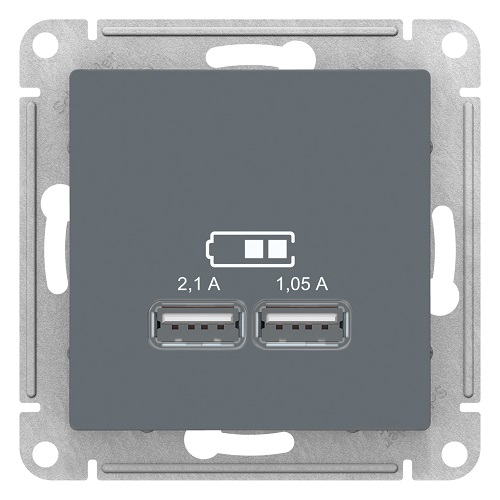 Розетка Systeme Electric ATN000733 AtlasDesign, USB, 5В, 1 порт x 2,1 А, 2 порта х 1.05 А, механизм, грифель