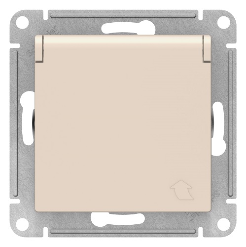 Розетка Systeme Electric ATN000246 AtlasDesign, с заземлением, со шторками, с крышкой, 16А, IP20, механизм, бежевая