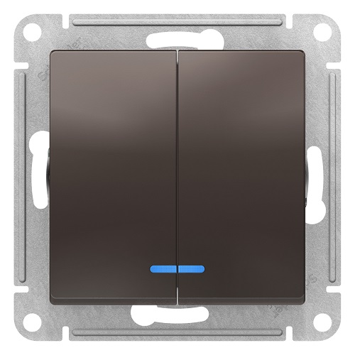 Выключатель Systeme Electric ATN000653 AtlasDesign, 2-клавишный, с подсветкой, сх.5а, 10АХ, механизм, мокко