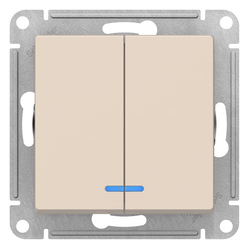 Выключатель Systeme Electric ATN000253 AtlasDesign, 2-клавишный, с подсветкой, сх.5а, 10АХ, механизм, бежевый